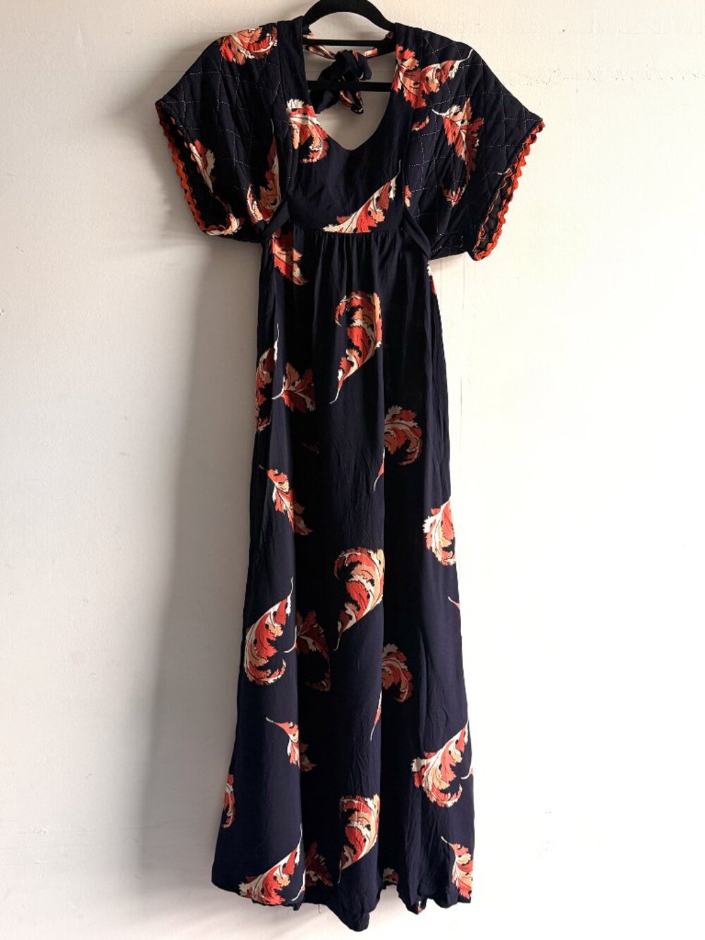 Vintage Young Innocent by Arpeja Feather Print Maxi Dress 70s Boho Prairie Festi